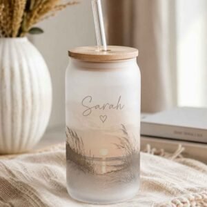 Frosted Glass Can with Bamboo Lid