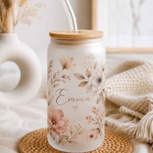 Frosted Glass Can with Bamboo Lid